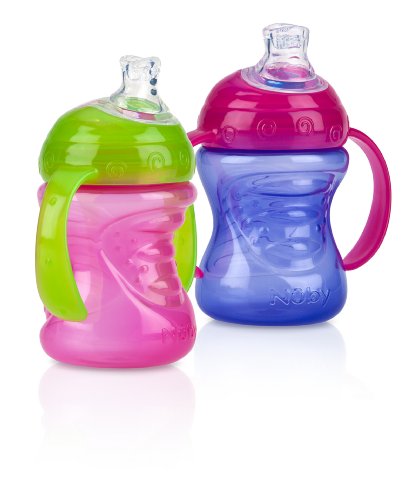 0048526925452 - NUBY 2-PACK TWO-HANDLE NO-SPILL SUPER SPOUT GRIP N' SIP CUPS, 8 OUNCE, PINK AND PURPLE