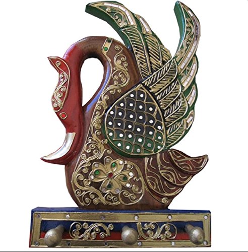 4852999983309 - WALL MOUNTED HAND MADE DECORATIVE SWAN CLOTH HANGER COLORFUL CRAFT WOOD
