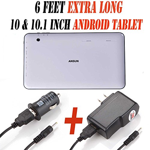 4861623135755 - 6 FEET AC/DC CHARGER ADAPTER (6CH) FOR 10.1 INCH ANDROID TABLET PC SET OF 2 (CAR & WALL) FITS (ANSUN 10.1'')
