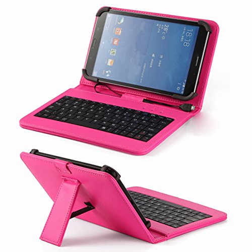 4861623153605 - UNIVERSAL FOLDING FOLIO CASE COVER (7KPK) FOR 7 INCH ANDROID TABLET INCLU. ROTOR 7, TAGITAL T7X 7, PRONTOTEC AXIUS SERIES Q9 7 INCH, LENOTAB 7, IRULU X1S 7 INC (PINK KEYBOARD)