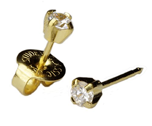 0048675752688 - LONG POST 14KT YELLOW GOLD 3MM CZ CUBIC EAR PIERCING EARRINGS STUDEX SYSTEM 75