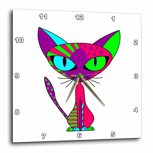 0487024721034 - 3DROSE DPP_24721_3 CATTITUDE 1 CUTE COLORFUL CAT PINK PURPLE GREEN BLUE-WALL CLOCK, 15 BY 15-INCH
