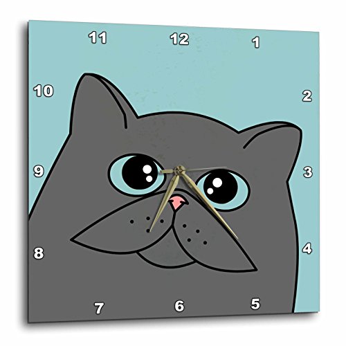 0487031216011 - 3DROSE DPP_31216_1 THE CURIOUS CAT GREY WITH BLUE EYES BLUE-WALL CLOCK, 10 BY 10-INCH