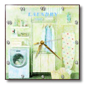 0487109731019 - 3DROSE DPP_109731_1 LAUNDRY ROOM IN YELLOW 'N BLUE-WALL CLOCK, 10 BY 10-INCH