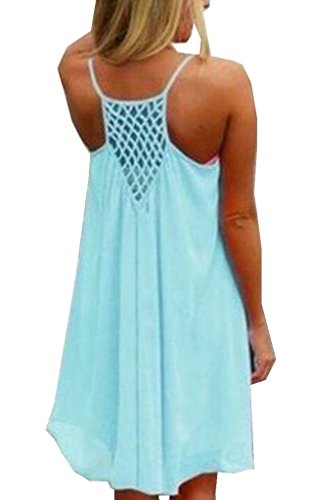4873407176359 - GENERIC WOMEN BEACH LOOSE CHIFFON SOLID CAMI VEST SHORT DRESSES LIGHT BLUE M