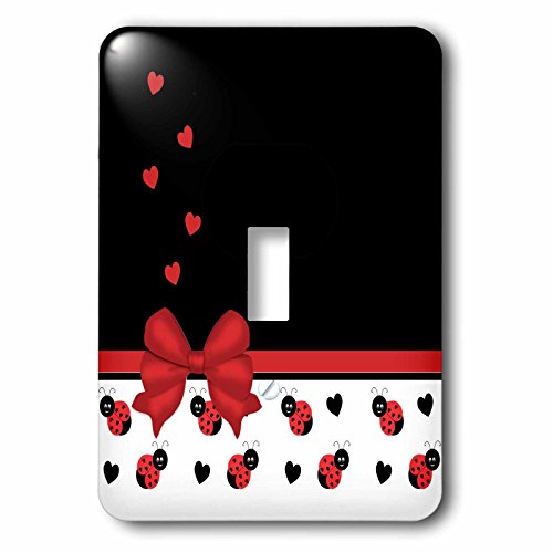 0488155266012 - CHARLYN WOODRUFF - CW DESIGNS WHIMSICAL COLLECTION - CUTE RED BLACK LADYBUGS FLOATING HEARTS RED RIBBON - LIGHT SWITCH COVERS - SINGLE TOGGLE SWITCH (LSP_155266_1)