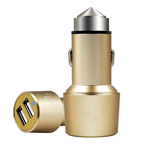 4883573118725 - MEYAKO RAPID DUAL USB PORTS CAR CHARGER REAL HIGH QUALITY 3.1AMPS / 15W WITH CAR ESCAPE EMERGENCY SAFETY HAMMER FUNCTION (GOLD)