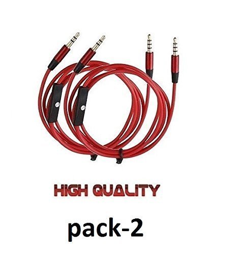 4883573118794 - RED 3 FEET (3.5MM) MALE TO 3.5MM MALE INPUT STEREO AUDIO CABLE (2-PACK) WITH INLINE REMOTE / MICROPHONE FOR HEADPHONES HOME/CAR STEREO SPEAKERS - COMPATIBLE WITH BEATS HEADPHONES