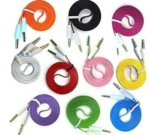 4883573118800 - 10 PACK - 3.5MM MALE TO MALE STEREO AUDIO CABLE - (3 FEET) CAR AUX CABLE -NOODLE- FLAT - NON TANGLE FOR CAR STEREO - COMPUTERS - LAPTOPS - FOR IPHONE 5 6, ITOUCH, GALAXY, SMARTPHONES