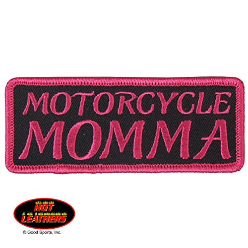 4883933141066 - HOT LEATHERS, MOTORCYCLE MOMMA, HIGH THREAD EMBROIDERED IRON-ON / SAW-ON RAYON PATCH - 4 X 2, EXCEPTIONAL QUALITY