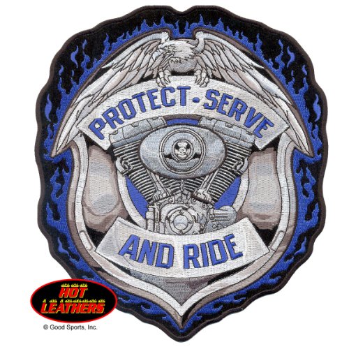 4883933143800 - HOT LEATHERS, PROTECT & SERVE, HIGH THREAD EMBROIDERED IRON-ON / SAW-ON RAYON PATCH - 5 X 6, EXCEPTIONAL QUALITY