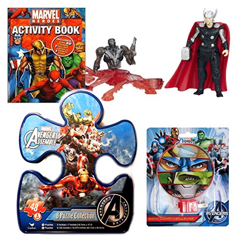4883983147599 - PLAY & LEARN WITH MARVEL AVENGERS HEROS! TOY, PUZZLE, ACTIVITY BOOK, NIGHTLIGHT CHILDRENS GIFT BUNDLE SET OF 4