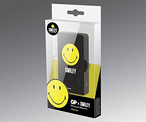 4891199160219 - 5 YEAR WARRANTY GP PORTABLE SMILEY® POWERBANK 5200 MAH, FAST CHARGING, ONE USB PORT. FOR IPHONES, IPADS, TABLETS, SMARTPHONES, MP3 AND AND PERFECT FOR POKEMON GO!