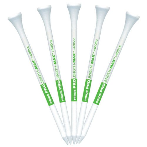 0048929194240 - PRIDE GOLF TEE SYSTEM PROLENGTH MAX TEE, 4-INCH, 12 COUNT BAG (GREEN ON WHITE)