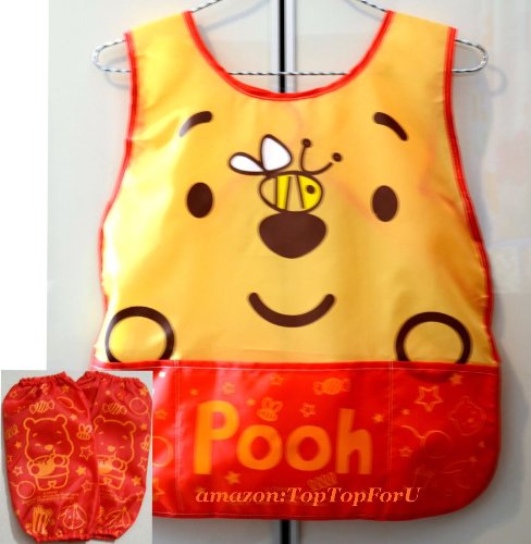 4893527079866 - AUTHENTIC DISNEY WINNIE THE POOH 3 POCKETS CHILDREN APRON WITH MUFFS SET YELLOW BREATHABLE WATERPROOF