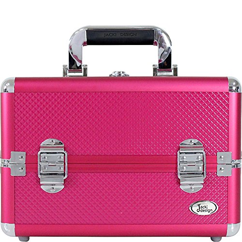4893888150938 - JACKI DESIGN CARRYING MAKEUP SALON TRAIN CASE WITH REMOVABLE TRAYS (HOT PINK)