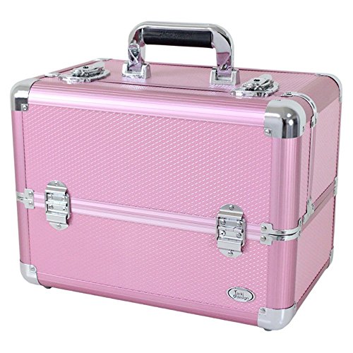 4893888150990 - JACKI DESIGN CARRYING MAKEUP SALON TRAIN CASE WITH EXPANDABLE TRAYS (PINK)
