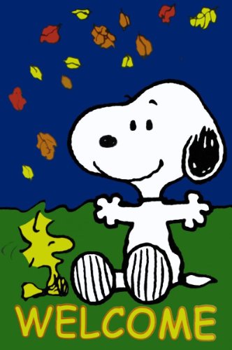 4894088011661 - PEANUTS SNOOPY WITH HIS FRIEND WOODSTOCK WELCOME GARDEN FLAG 12 X 18