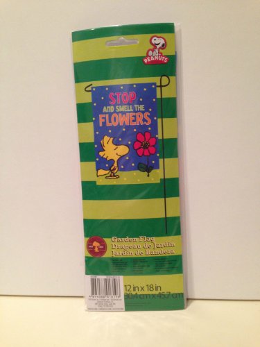 4894088018196 - SNOOPY WOODSTOCK * STOP AND SMELL THE FLOWERS * ONE SIDED GARDEN DECORTIVE FLAG 12 X 18