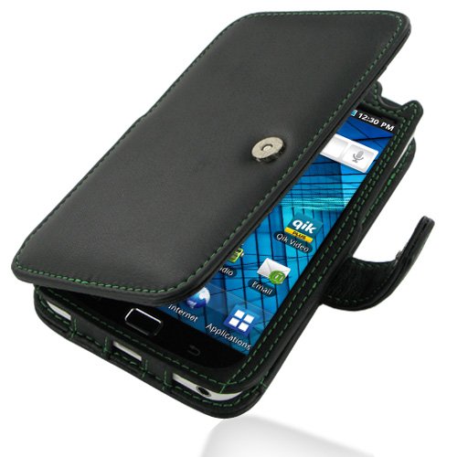 4894362134055 - PDAIR B41 BLACK GREEN STITICHINGS LEATHER CASE FOR SAMSUNG GALAXY S WIFI 5.0 YP-G70 / GALAXY PLAYER 5.0