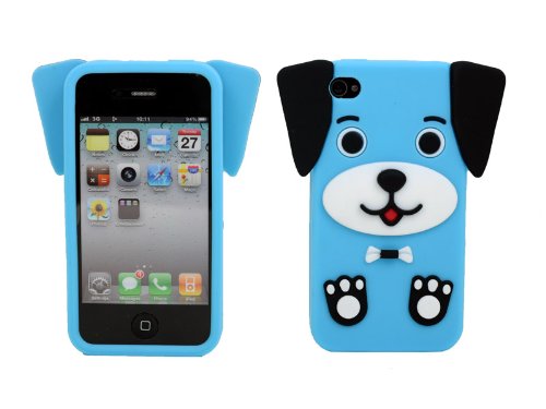 4894376018730 - ECOMGEAR CUTE DOG PUPPY SILICONE SOFT RUBBER PROTECTIVE SKIN CASE COVER FOR APPLE IPHONE 4 4S BLUE