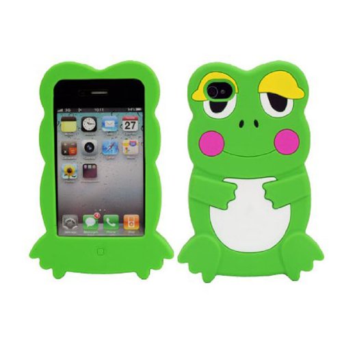 4894376019317 - ECOMGEAR(TM) GREEN CUTE 3D FROG SILICONE SKIN CASE COVER FOR APPLE IPHONE 4 4S