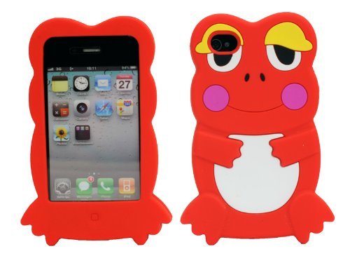 4894376019324 - ECOMGEAR(TM) RED CUTE 3D FROG SILICONE SKIN CASE COVER FOR APPLE IPHONE 4 4S