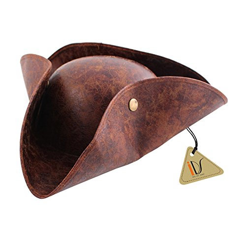4894425371304 - BROWN LEATHER HALLOWEEN FANCY PARTY PIRATE TRICORN LOOK HAT CAP DRESS COSTUMES