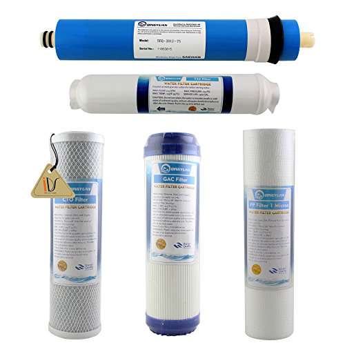 4894425371472 - 5 STAGE REVERSE OSMOSIS RO WATER FILTERS REPLACEMENT SET WITH 75 GPD MEMBRANE