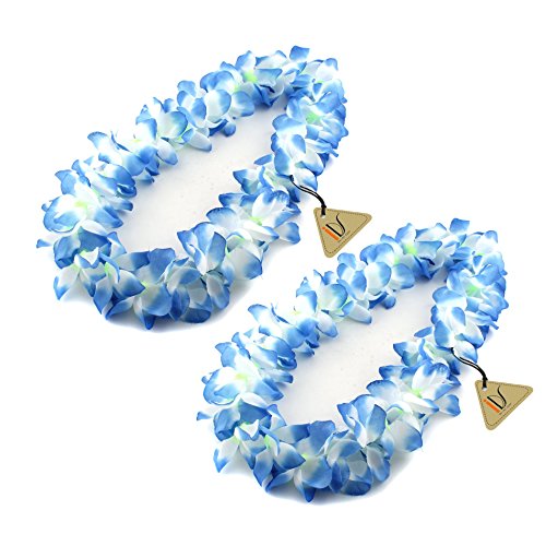 4894425387602 - BLUE HAWAIIAN RUFFLED SIMULATED SILK FLOWER LUAU LEIS NECKLACE ACCESSORIES FOR ISLAND BEACH THEME PARTY COSTUMES, 2 COUNT