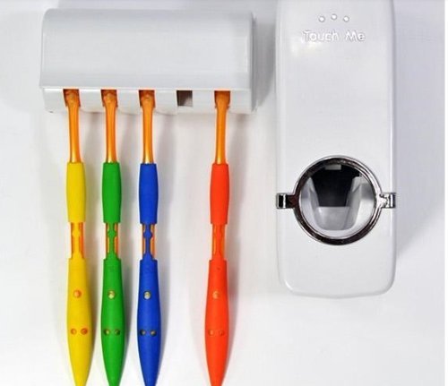4894474154781 - TINYPONY® WHITE TOOTHPASTE DISPENSER AND WHITE AUTOMATIC TOOTH BRUSH HOLDER SET