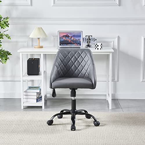 4894824114557 - IDS HOME CONTEMPORARY PU LEATHER ADJUSTABLE OFFICE DESK CHAIR, ERGONOMIC SWIVEL CHAIR, DURABLE AND RELIABLE, SMOOTH MOVEMENT (GREY)