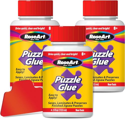 4895145444262 - JIGSAW PUZZLE GLUE WITH APPLICATOR 3-PACK - SAVES, LAMINATES AND PRESERVES FINISHED JIGSAW PUZZLES - EASY TO APPLY, DRIES QUICK, CLEAR & BRIGHT, PACK OF 3