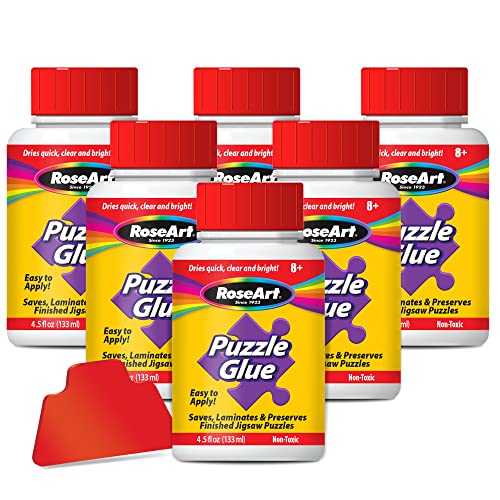 4895145444279 - JIGSAW PUZZLE GLUE WITH APPLICATOR 6-PACK - SAVES, LAMINATES AND PRESERVES FINISHED JIGSAW PUZZLES - EASY TO APPLY, DRIES QUICK, CLEAR & BRIGHT, PACK OF 4