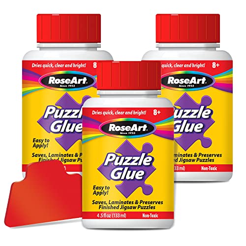4895145459938 - JIGSAW PUZZLE GLUE WITH APPLICATOR 3-PACK - SAVES, LAMINATES AND PRESERVES FINISHED JIGSAW PUZZLES - EASY TO APPLY, DRIES QUICK, CLEAR & BRIGHT, PACK OF 3