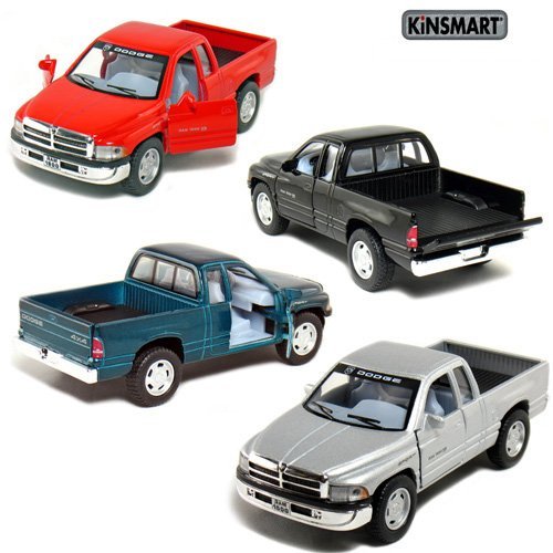 4897000271037 - SET OF 4: 5 DODGE RAM PICKUP TRUCK 1:44 SCALE (BLACK/GREEN/RED/SILVER)