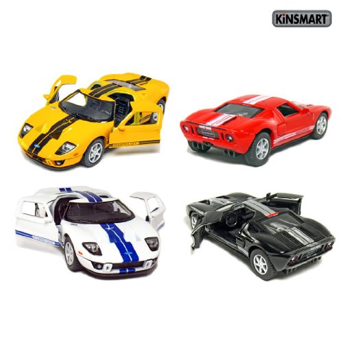 4897000272881 - SET OF 4: 5 2006 FORD GT SPORT CAR 1:36 SCALE (BLACK/RED/WHITE/YELLOW) BY KINSMART
