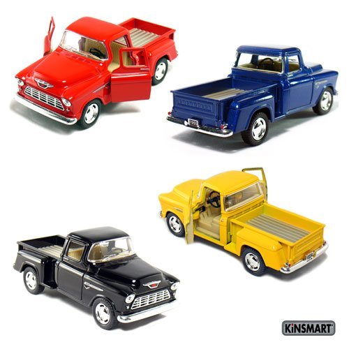 4897000273437 - SET OF 4 DIE-CAST CHEVY STEPSIDE PICK-UP 1/32 SCALE, PULL BACK ACTION CARS.