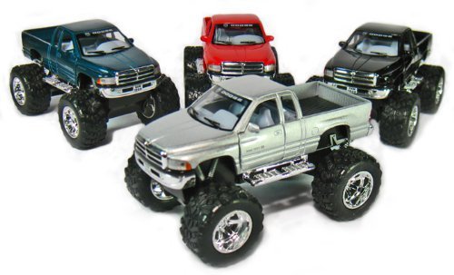 4897000273451 - SET OF 4: 5 DODGE RAM 4X4 MONSTER TRUCK 1:44 SCALE (BLACK/GREEN/RED/SILVER)