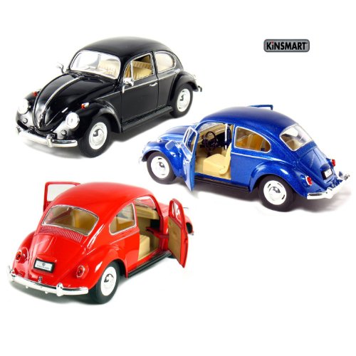 4897000273819 - SET OF 3: 6½ 1967 VOLKSWAGEN CLASSIC BEETLE 1:24 SCALE (BLACK/BLUE/RED)