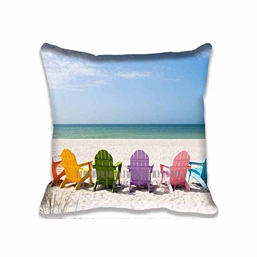 4899865418688 - COLORFUL TURF BEACH ZIPPER PILLOW COVERS FOR CRAFTS ; CUSTOM PHOTO BLUE CUSHION COVER PERSONALIZED FANTASY PILLOWCASE SET