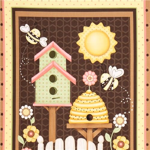 4900181932793 - BROWN AND YELLOW BEE GARDEN PANEL FABRIC BY HENRY GLASS FROM USA (PER 0.5 YARD MULTIPLES)