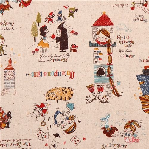 4900181945847 - NATURAL-COLORED FAIRY TALE PICTURE STORY CANVAS FABRIC FROM JAPAN (PER 0.5 YARD MULTIPLES)