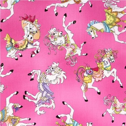 4900181948886 - PINK CAROUSEL HORSE FABRIC CAROUSEL BY QUILTING TREASURES (PER 0.5 YARD MULTIPLES)