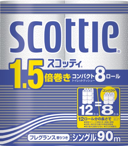 4901750164300 - JAPAN HOUSEHOLD CLEANING SUPPLIES - SCOTTY 1.5 TIMES WINDING COMPACT SINGLE 90M ¡Á 8 ROLL *AF27*