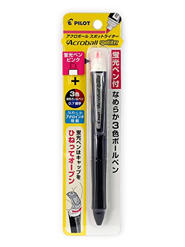 4902505520396 - PILOT BKAS-60F-CBP 3 COLOR ACRO BALLPOINT PEN WITH HIGHLIGHTER ACROBALL SPOTLITER, BLACK / RED / BLUE INK, CLEAR BLACK BODY WITH PINK HIGHLIGHTER