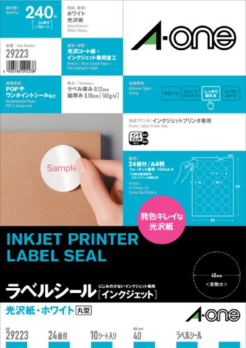 4906186292238 - -ONE (A-ONE) LABEL SEAL GLOSSY PAPER-WHITE A4 SIZE 24 SURFACE ROUND 10 SHEET (240 PIECES) 29223 (JAPAN IMPORT)