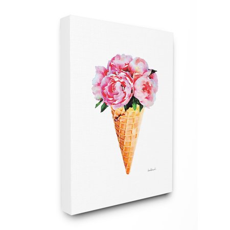0049182020529 - THE STUPELL HOME DECOR COLLECTION MINIMAL ICECREAM CONE WITH PINK PEONIES STRETCHED CANVAS WALL ART, 16 X 1.5 X 20