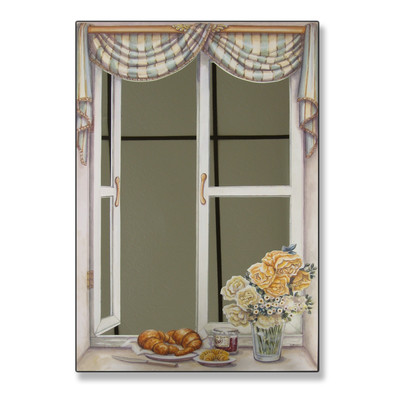 0049182300492 - CROISSANT AND ROSES FAUX WINDOW MIRROR SCENE PAINTING PRINT WALL PLAQUE
