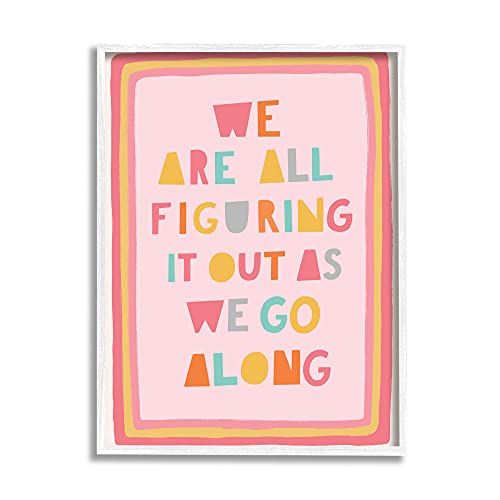 0049182355539 - STUPELL INDUSTRIES FIGURING OUT AS WE GO PHRASE PLAYFUL PINK SHAPES, DESIGNED BY NANCY MCKENZIE WHITE FRAMED WALL ART